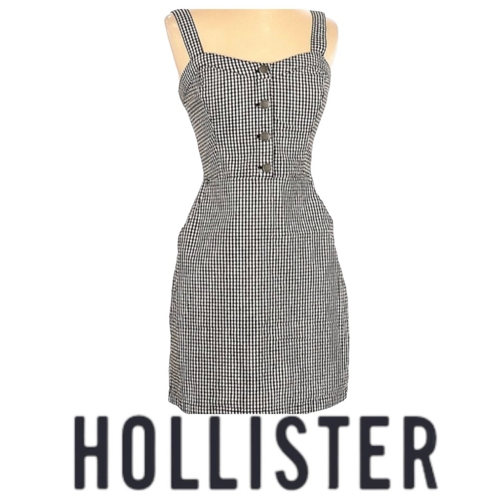 HOLLISTER Black and White Gingham Mini Dress with Straps.  Size XXS.   EUC